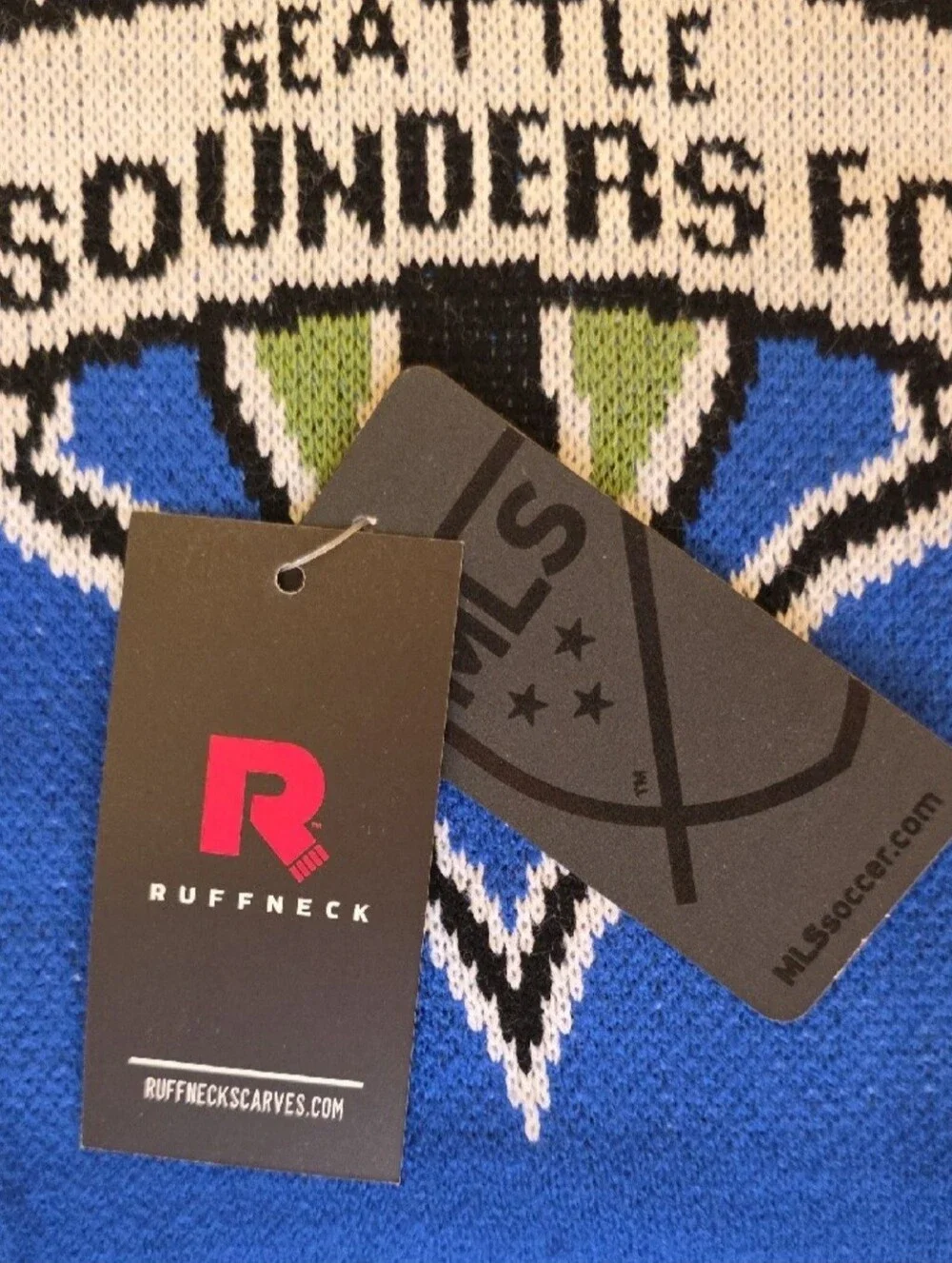 NWT Seattle Sounders FC MLS Knit Supporter Scarf Blue Green Fringe